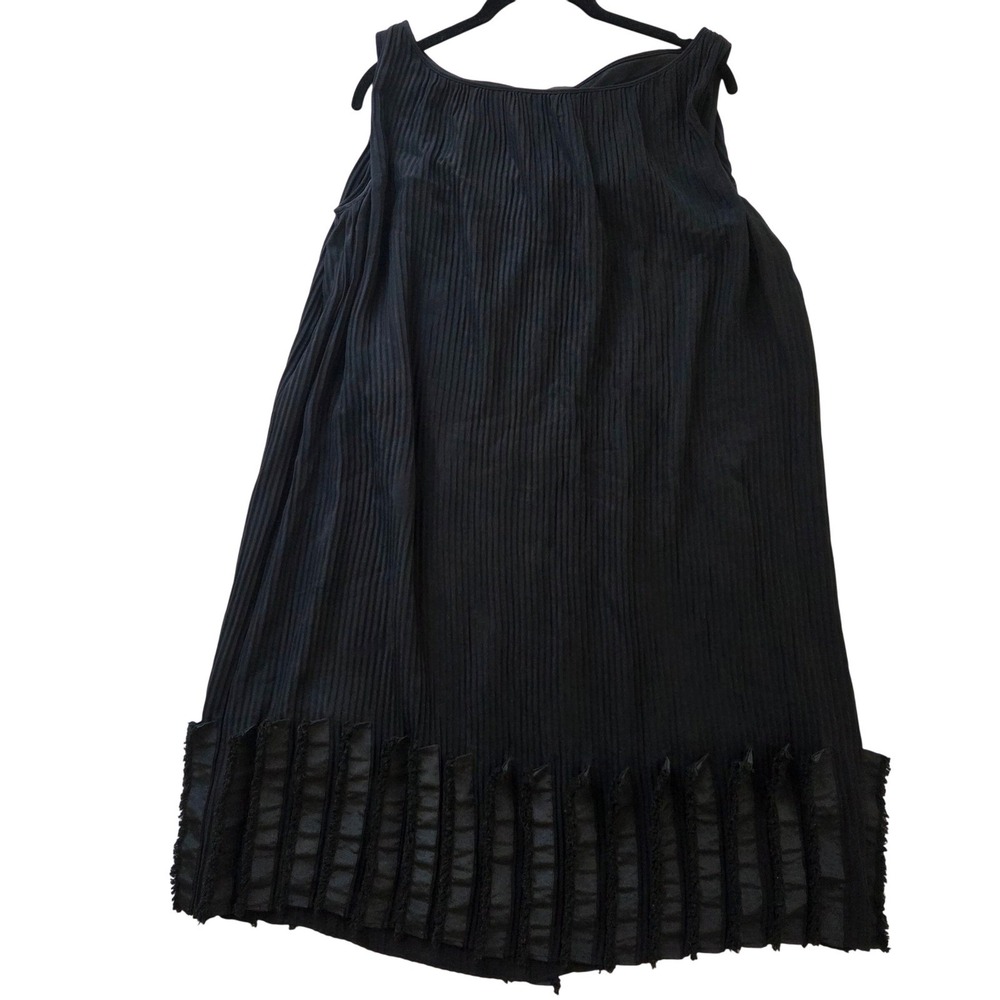 FENDI Italy Black Dress Pleated Fringe Trim Sleeveless Elegant